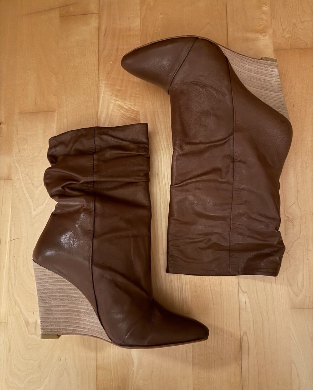 NEW Plomo Brown Slouchy Wedge Leather Dominique Boots Toffee 36